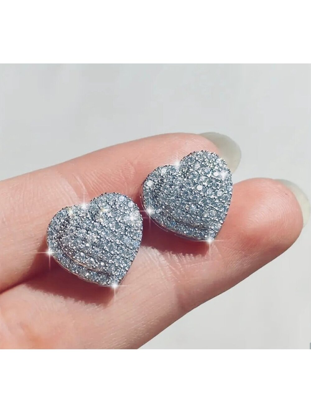 New - Exquisite Stainless Steel - Heart-Shaped Cubic Zirconia Earrings